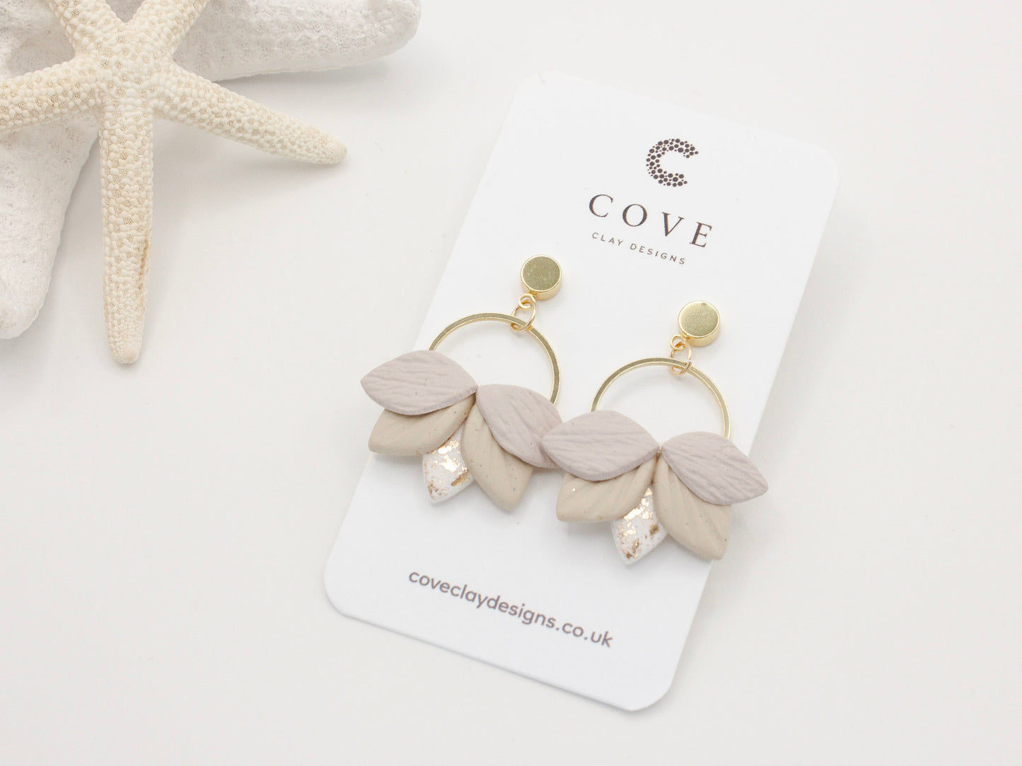 Handmade Lotus Inspired Polymer Clay Earrings by Cove Clay Designs