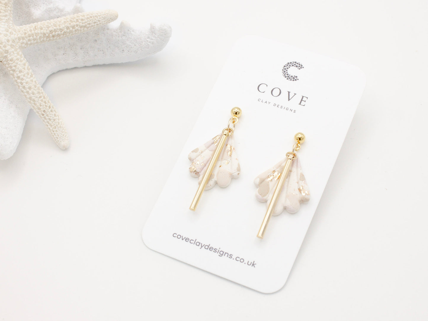 Handmade Terrazzo Polymer Clay shell Earrings by Cove Clay Designs