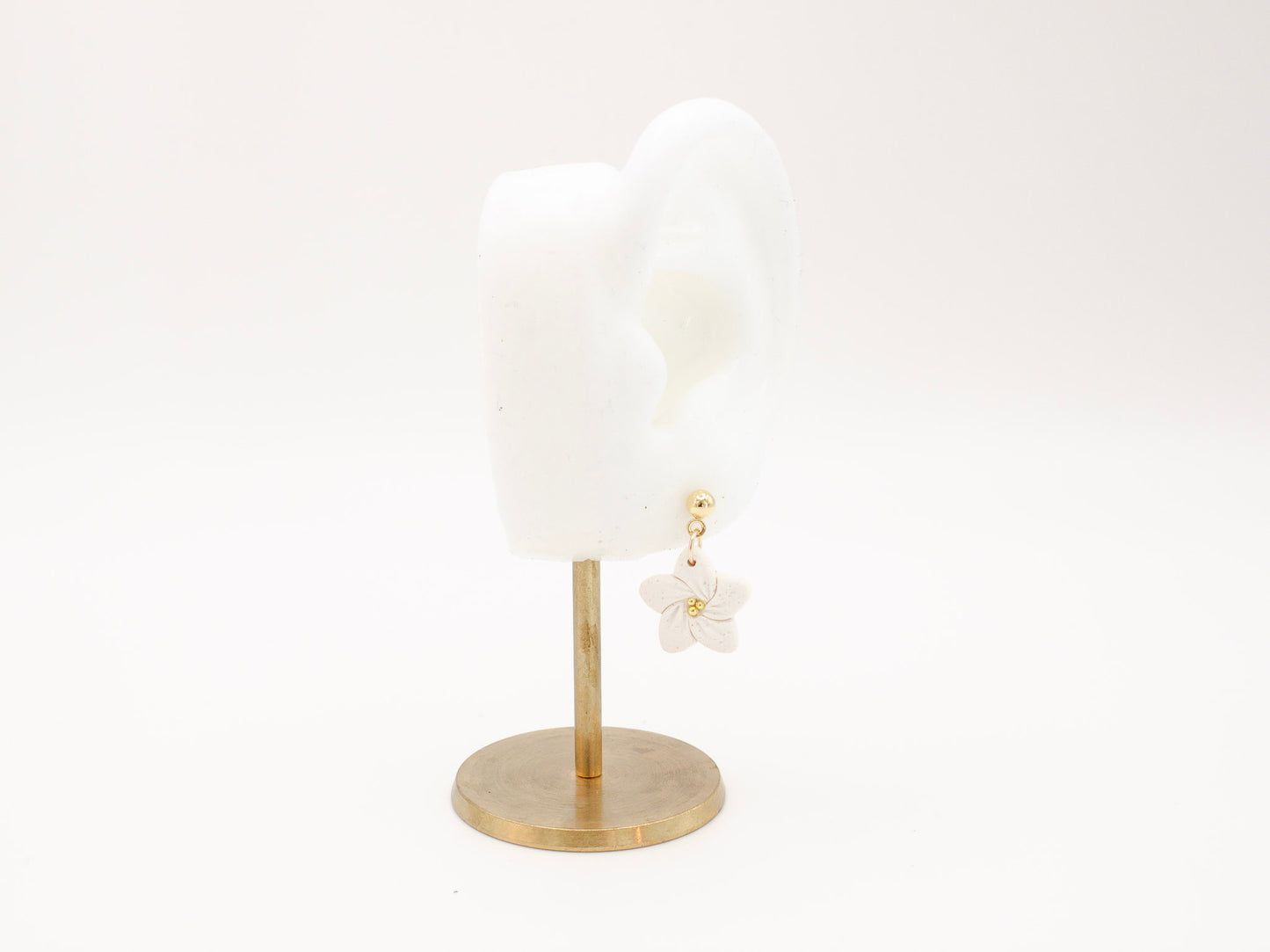 Handmade White Tropical Flower Polymer Clay Earrings by Cove Clay Designs