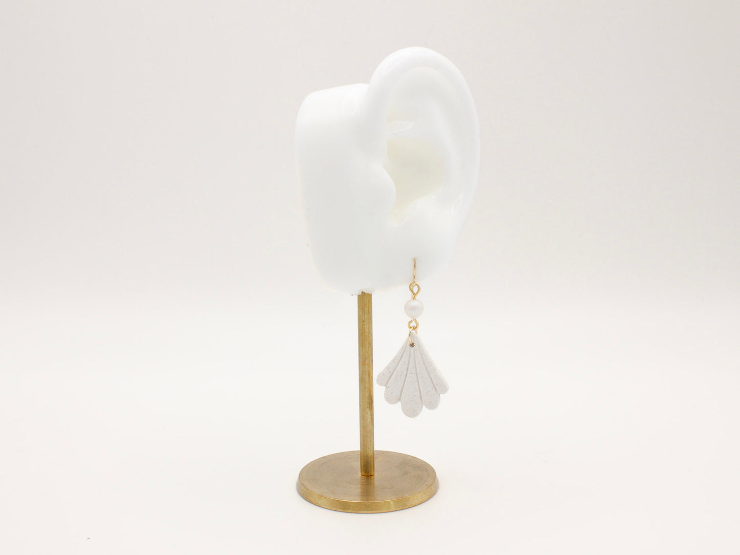 Handmade Scallop Shell with Swarovski Pearls Polymer Clay Earrings
