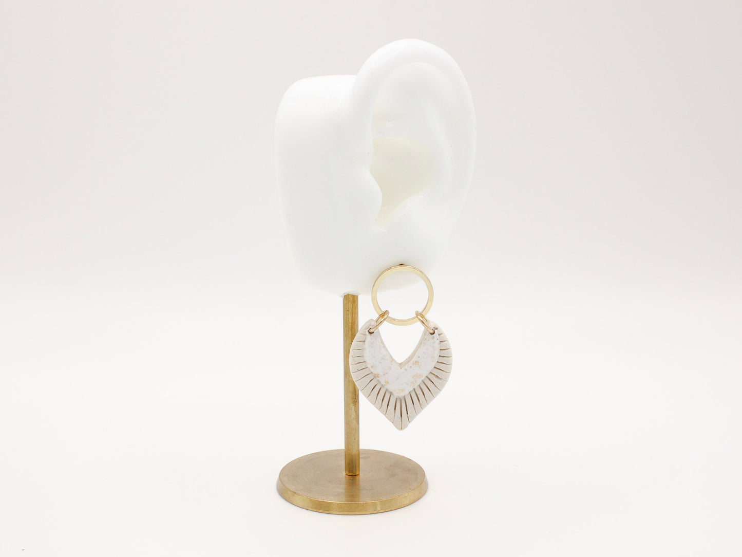 Handmade White Beige Fan Polymer Clay Dangle Earrings for Women by Cove Clay Designs