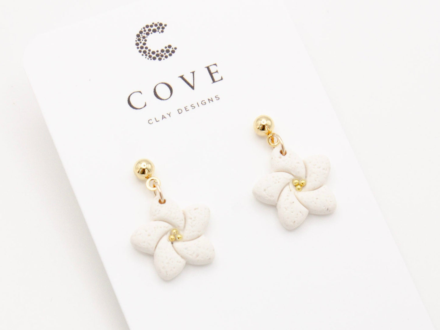 Handmade White Tropical Flower Polymer Clay Earrings