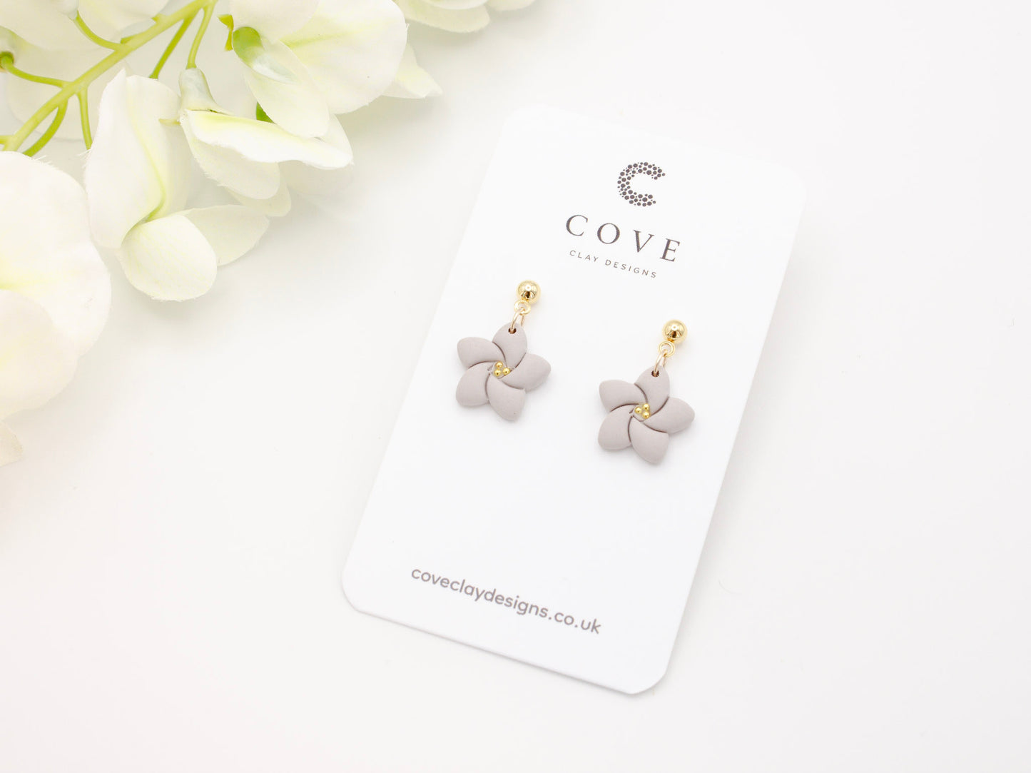 Handmade Purple Tropical Flower Polymer Clay Earrings by Cove Clay Designs