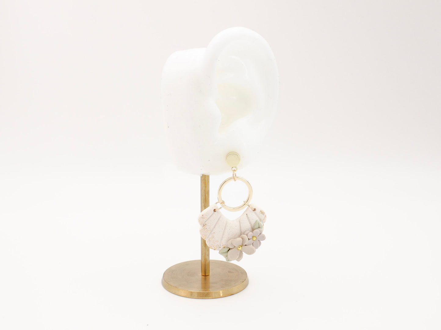 Handmade White Flower Polymer Clay Dangle Earrings by Cove Clay Designs