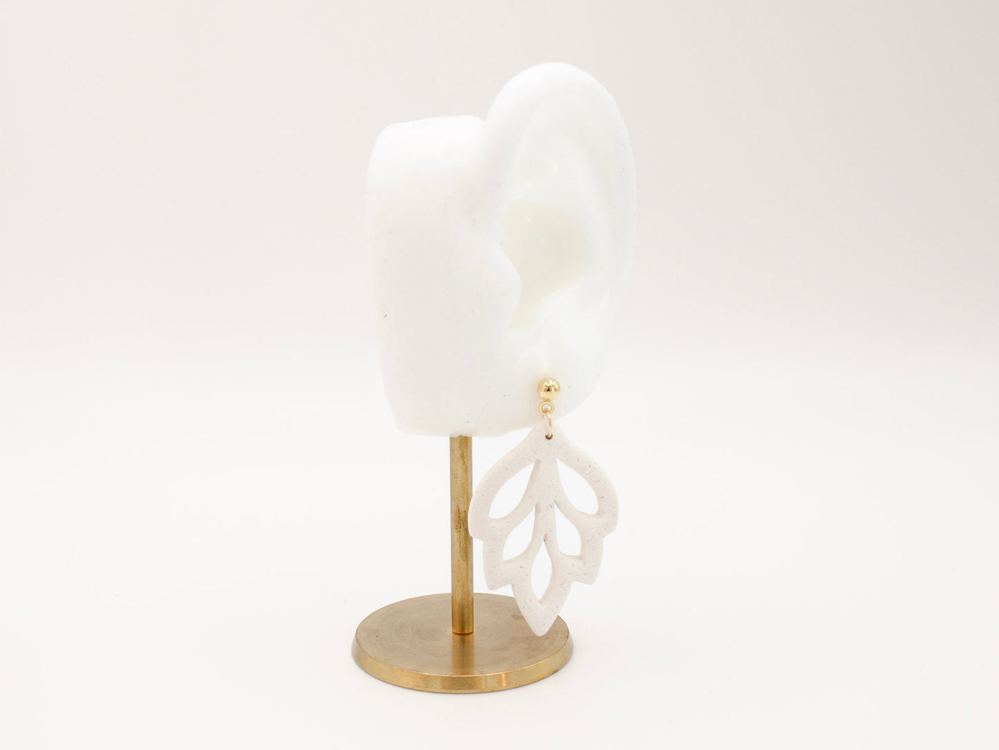 Handmade White Leaf Polymer Clay Dangle Earrings