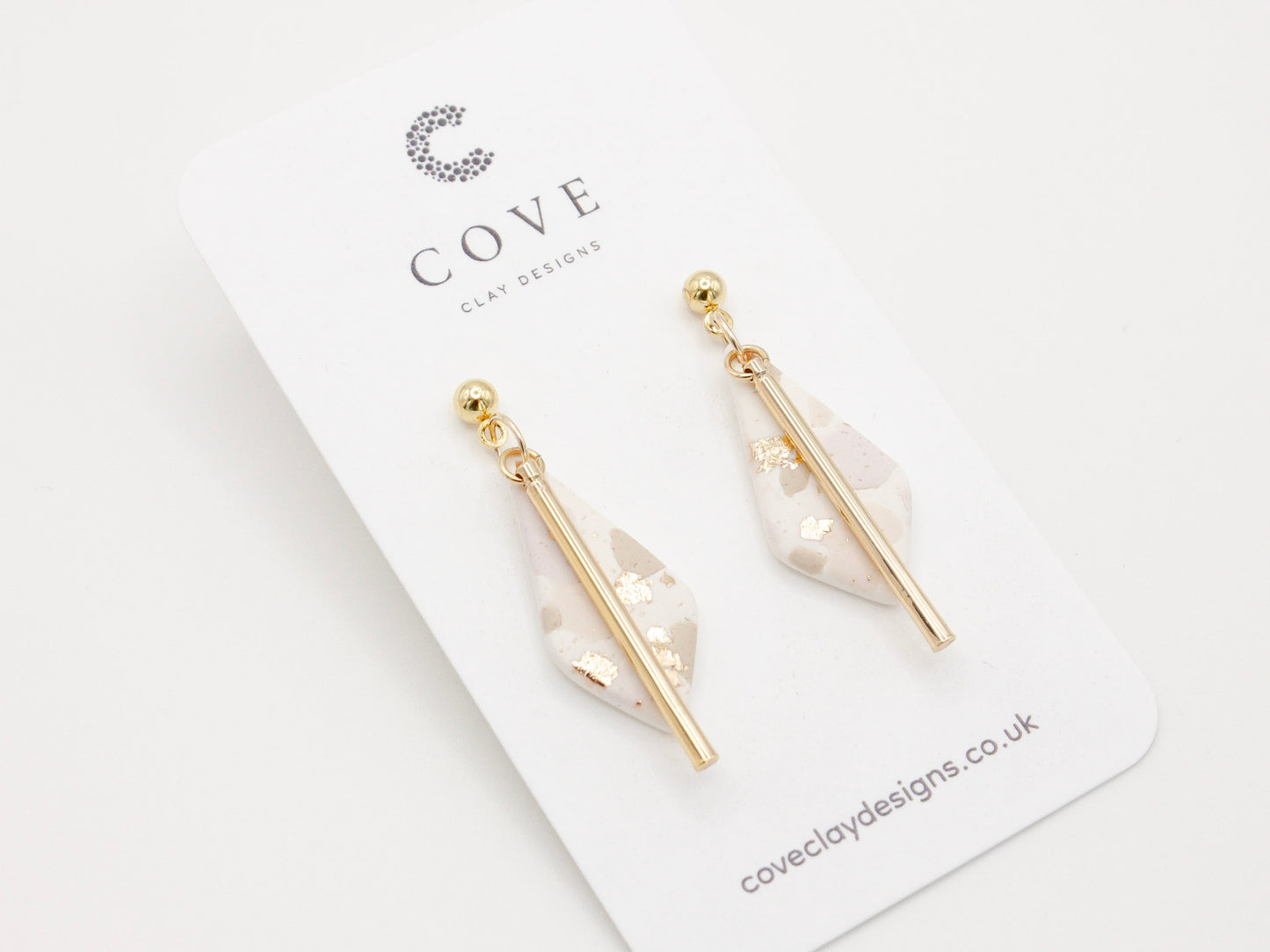 Handmade Terrazzo Geometric Diamond Polymer Clay Earrings by Cove Clay Designs