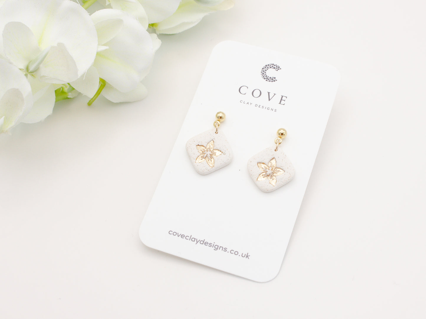 Handmade Gold Flower Polymer Clay Earrings by Cove Clay Designs