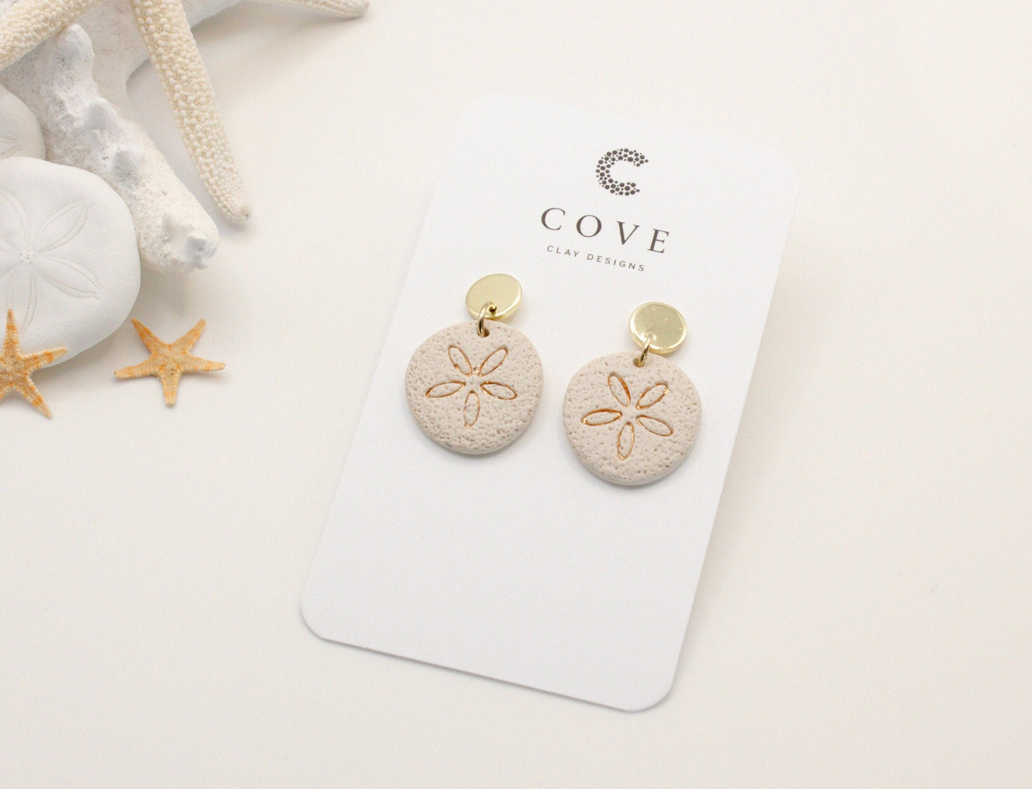 COVE Handmade Sand Dollar Polymer Clay Beach Earrings for Women.