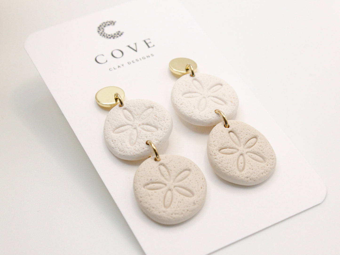 COVE Handmade Sand Dollar Polymer Clay Earrings, Gifts for Her, Wedding Earrings for Brides, White Earrings, Beach Earrings, Dainty Earrings
