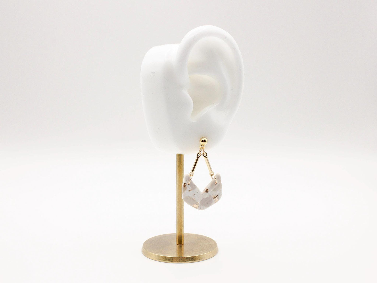 Handmade terrazzo geometric chevron clay earrings with gold stud posts by Cove Clay Designs