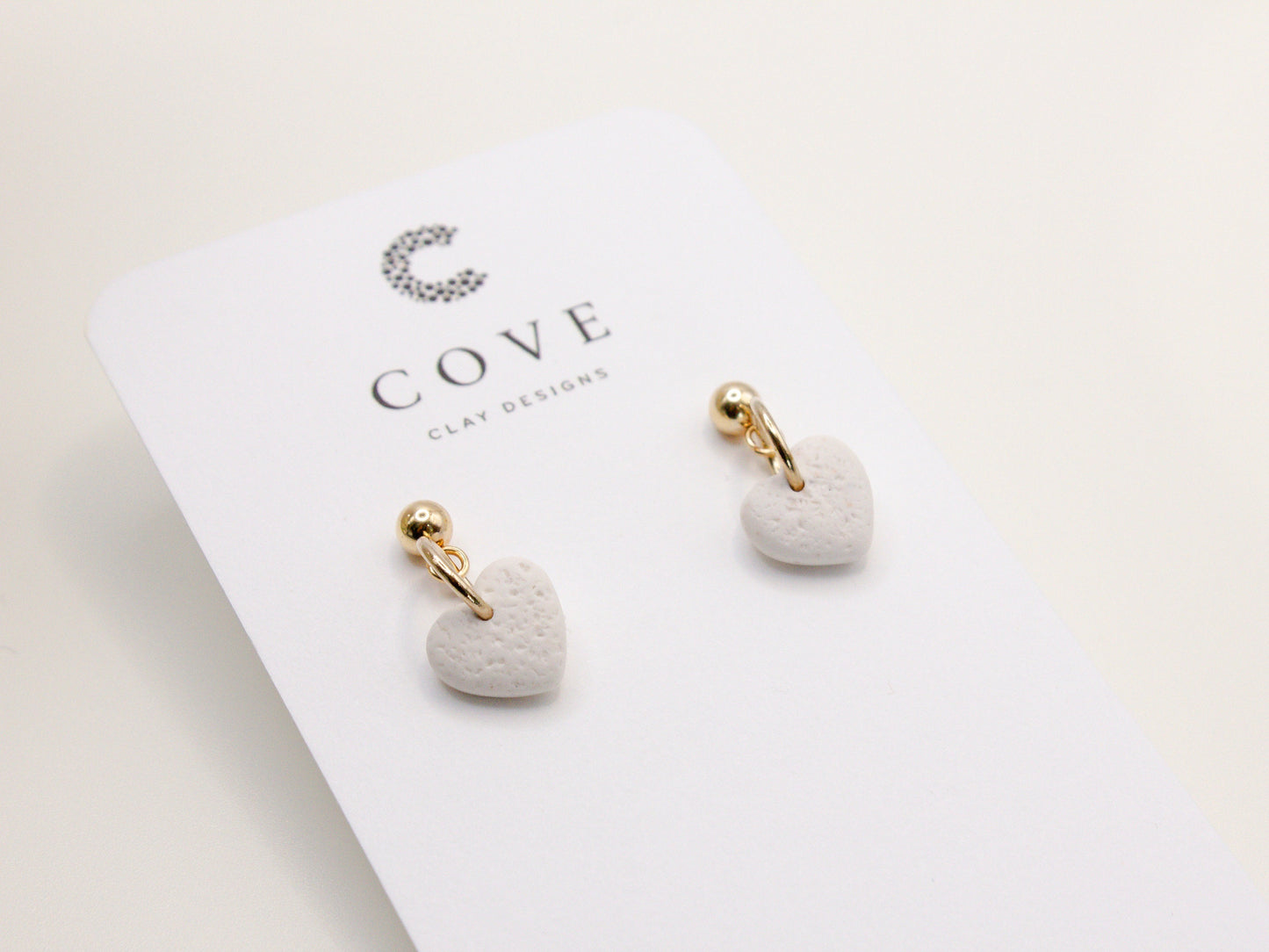 COVE Clay Designs Handmade Mini White Heart Polymer Clay Beach Earrings