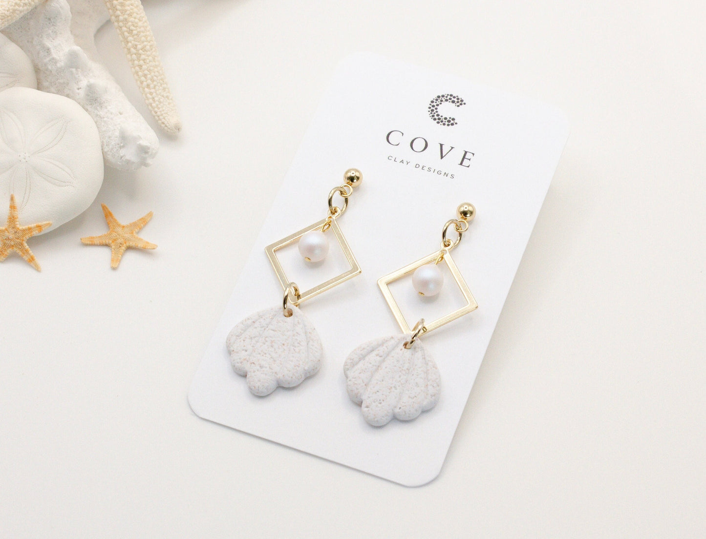 COVE Handmade White Shell Polymer Clay Dangle Earrings