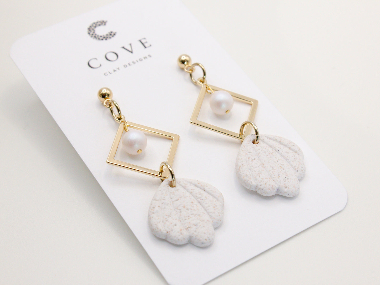 COVE Handmade White Shell Polymer Clay Dangle Earrings