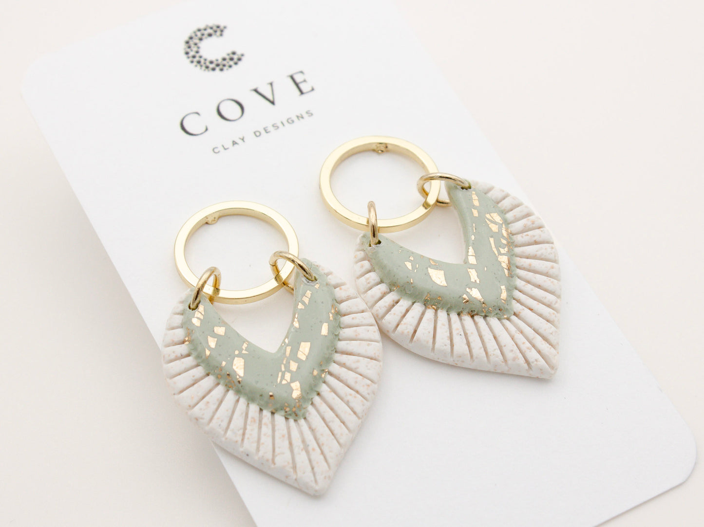 Handmade Green Fan Polymer Clay Dangle Earrings for Women by Cove Clay Designs 