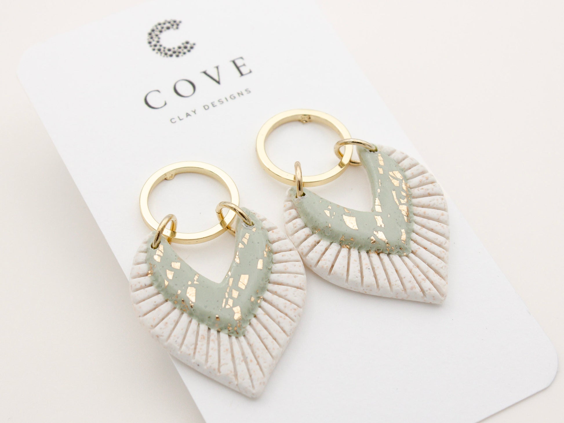 Handmade Green Fan Polymer Clay Dangle Earrings for Women by Cove Clay Designs 