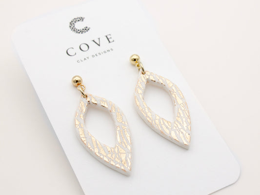 Handmade Gold Tropical Leaf Print Polymer Clay Earrings by Cove Clay Designs