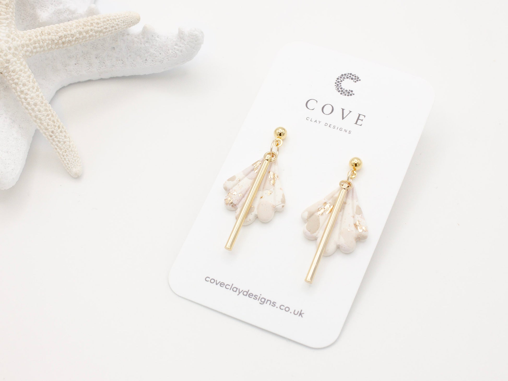Handmade Terrazzo Polymer Clay shell Earrings by Cove Clay Designs