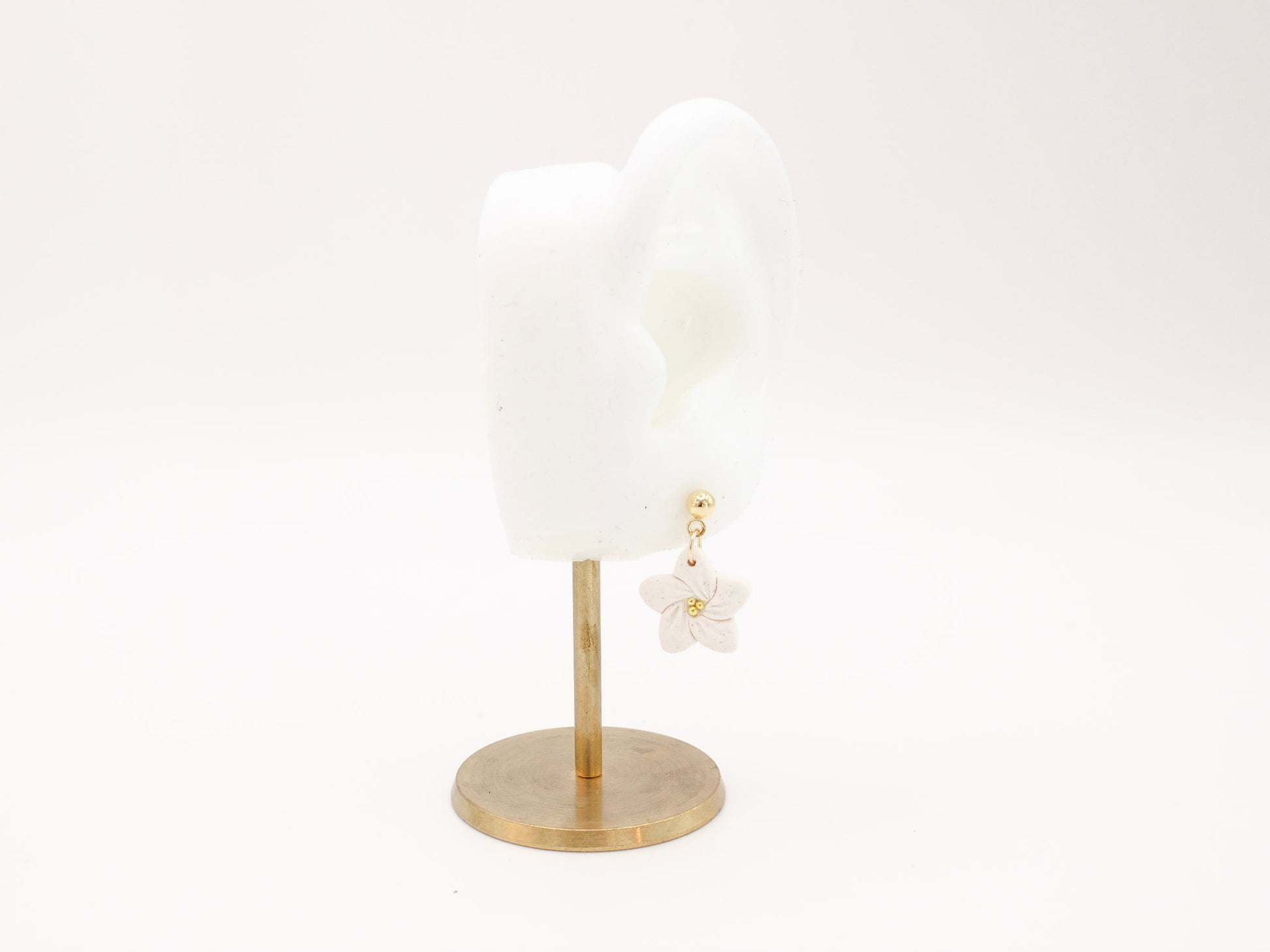 Handmade White Tropical Flower Polymer Clay Earrings by Cove Clay Designs