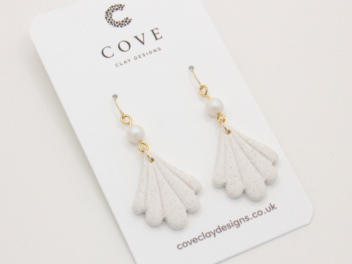 Handmade Scallop Shell with Swarovski Pearls Polymer Clay Earrings 