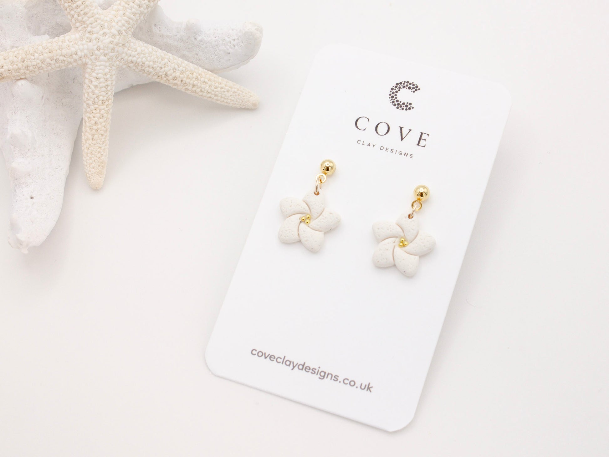 Handmade White Tropical Flower Polymer Clay Earrings
