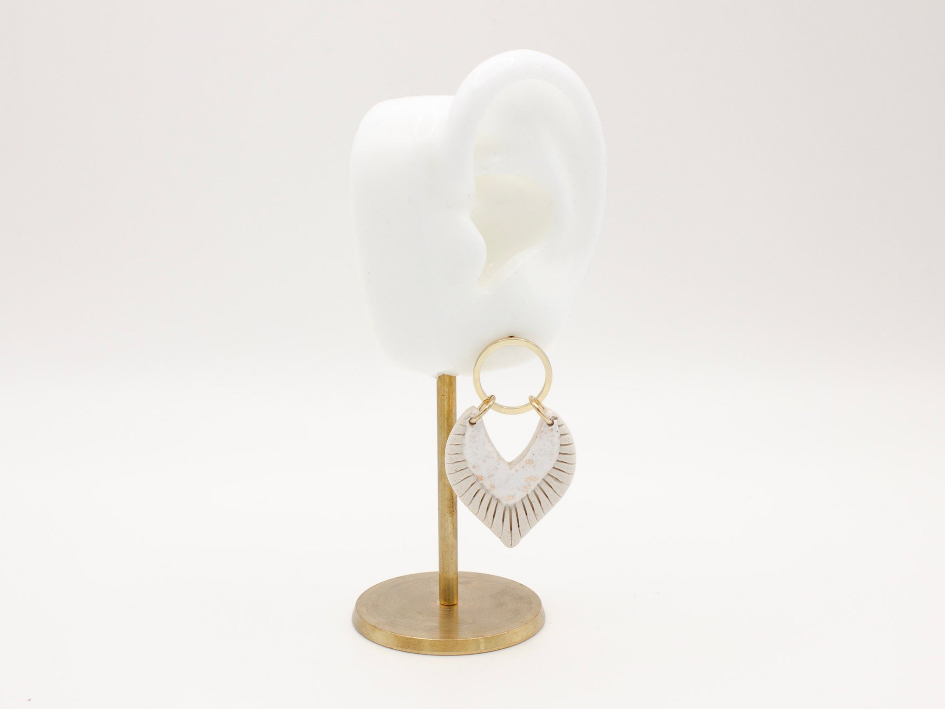 Handmade White Beige Fan Polymer Clay Dangle Earrings for Women by Cove Clay Designs 