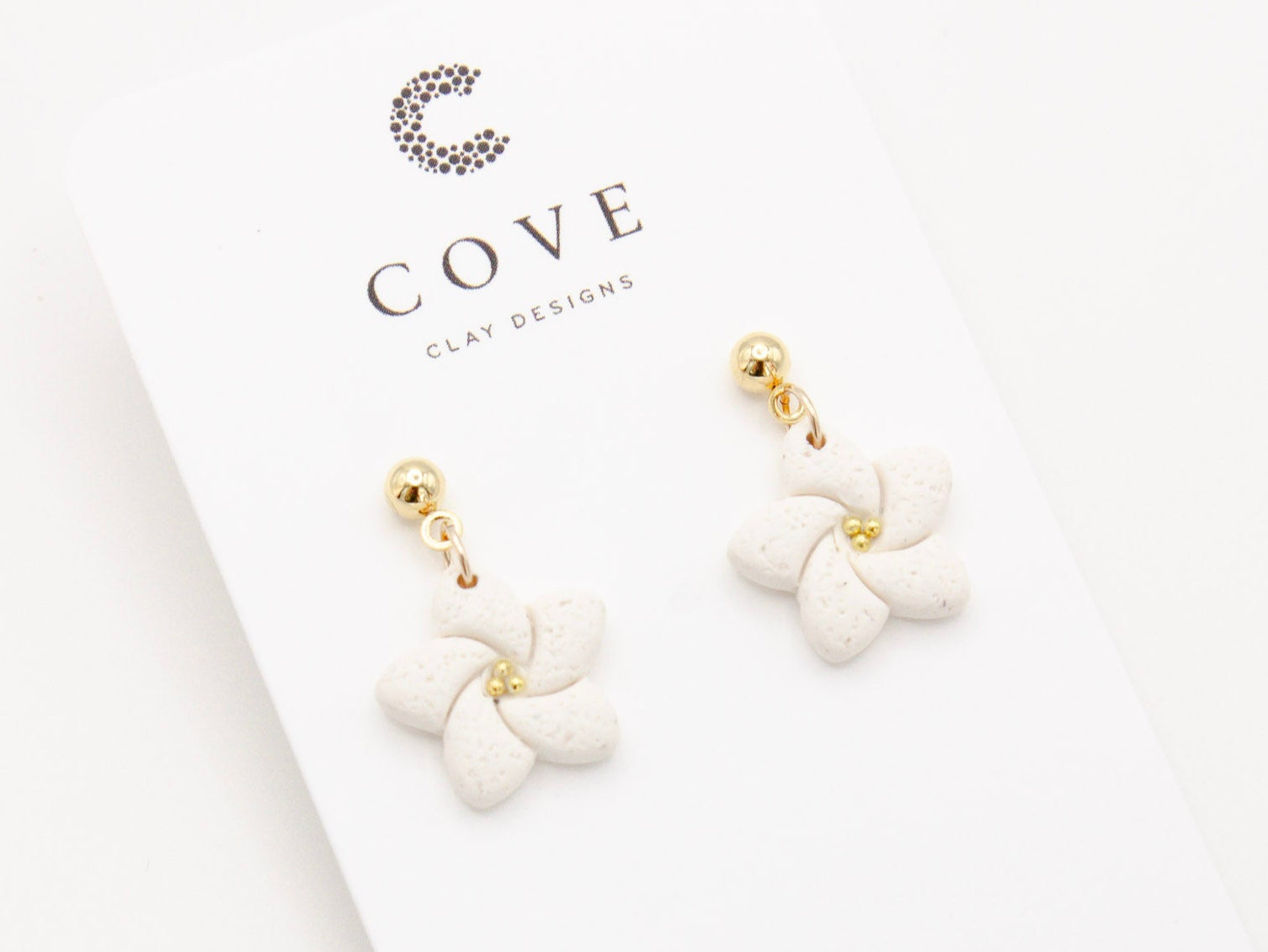 Handmade White Tropical Flower Polymer Clay Earrings