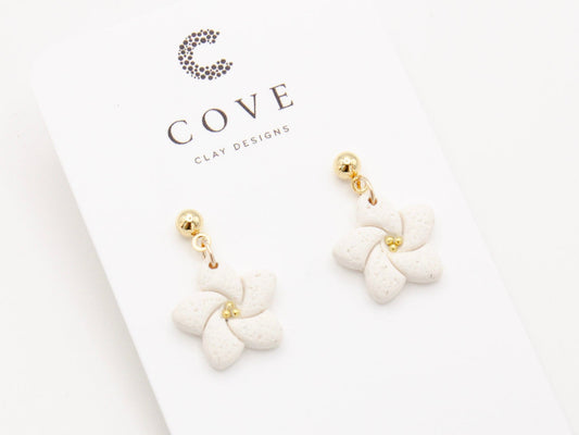 Handmade White Tropical Flower Polymer Clay Earrings