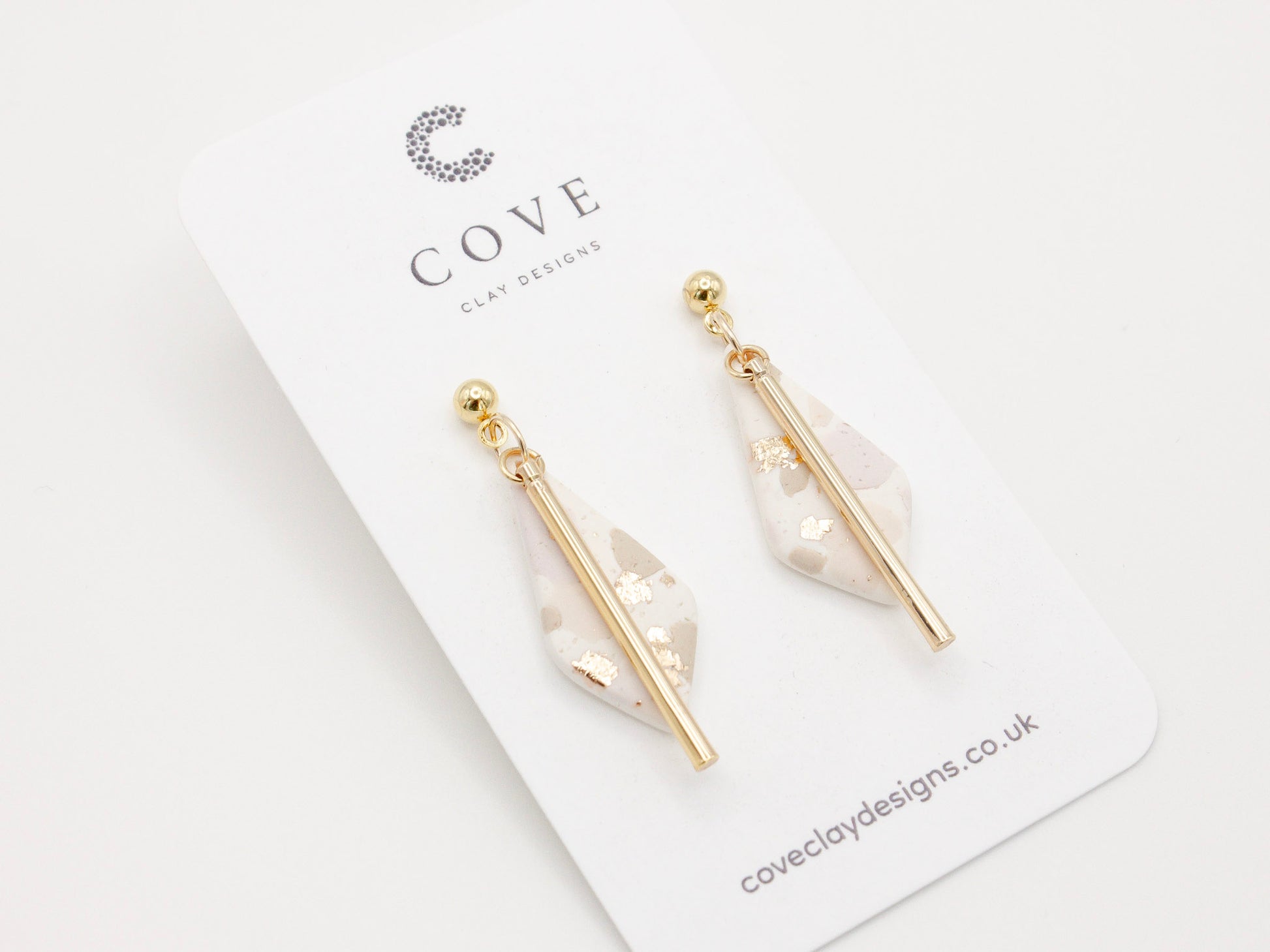 Handmade Terrazzo Geometric Diamond Polymer Clay Earrings by Cove Clay Designs 