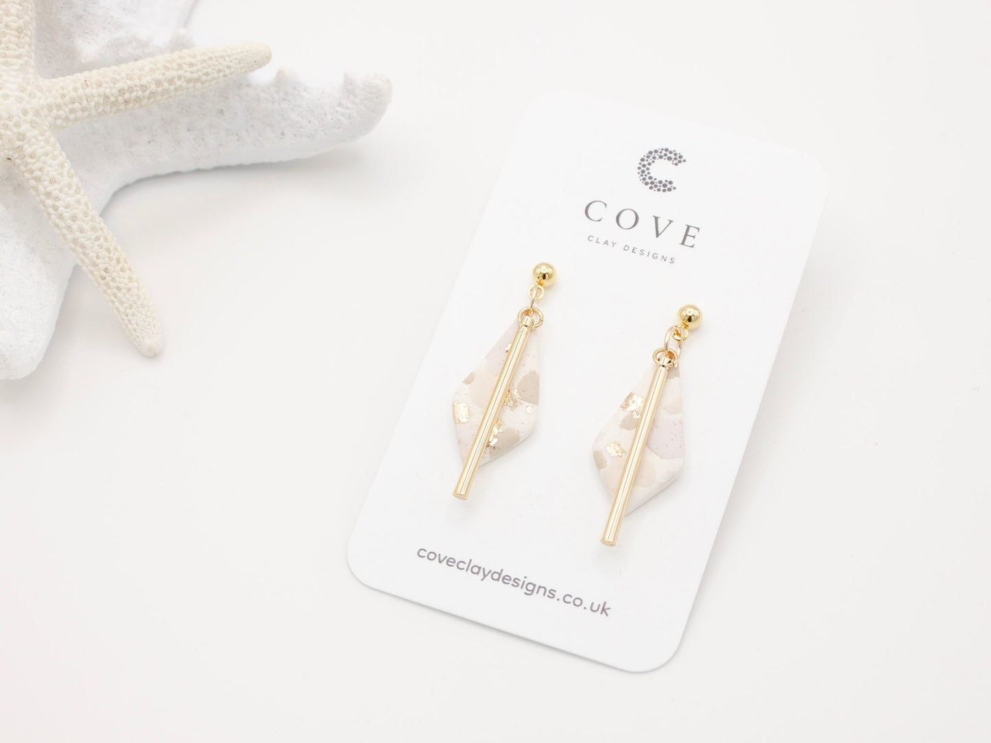 Handmade Terrazzo Geometric Diamond Polymer Clay Earrings by Cove Clay Designs 