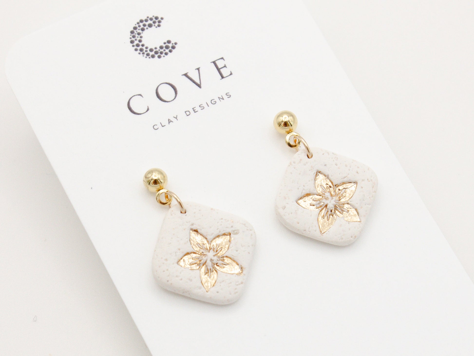 Handmade Gold Flower Polymer Clay Earrings by Cove Clay Designs