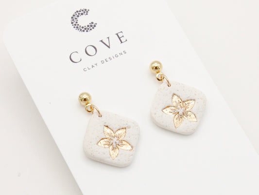 Handmade Gold Flower Polymer Clay Earrings by Cove Clay Designs