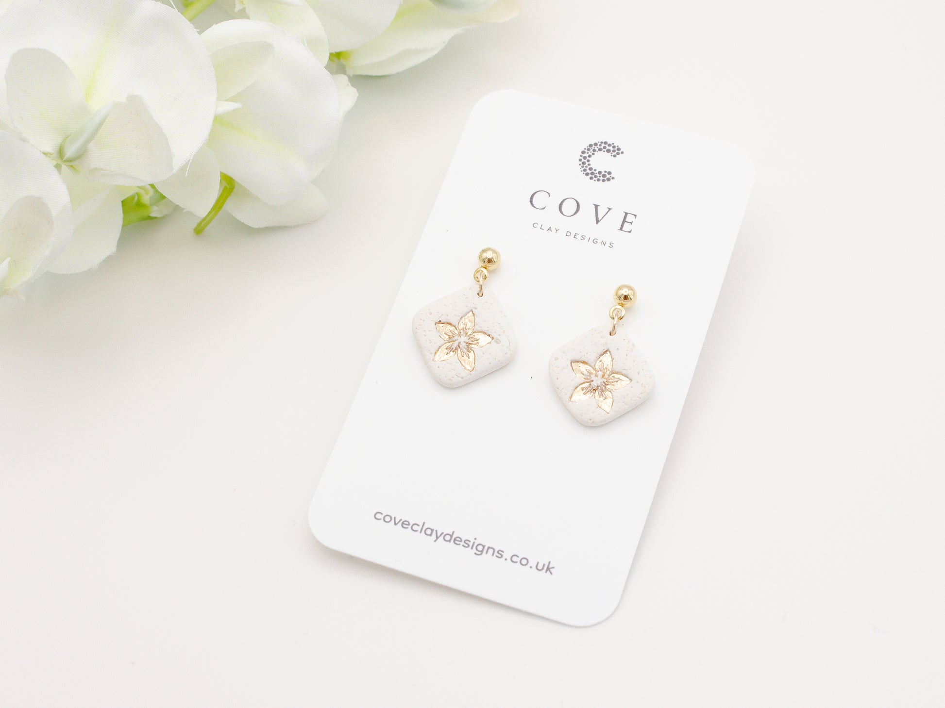Handmade Gold Flower Polymer Clay Earrings by Cove Clay Designs