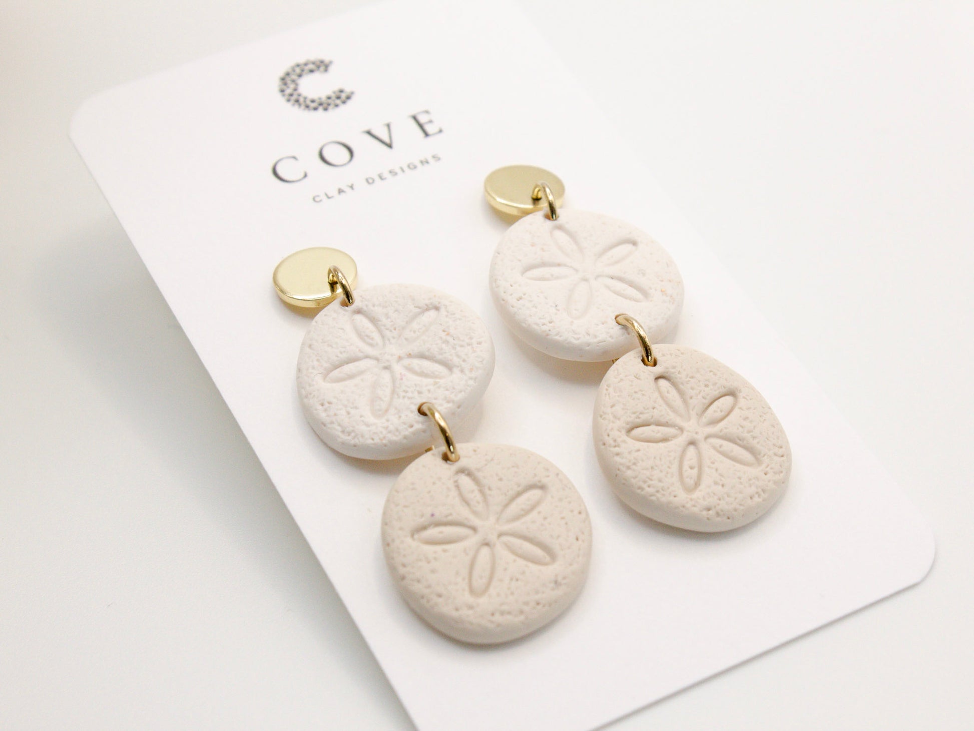 COVE Handmade Sand Dollar Polymer Clay Earrings, Gifts for Her, Wedding Earrings for Brides, White Earrings, Beach Earrings, Dainty Earrings
