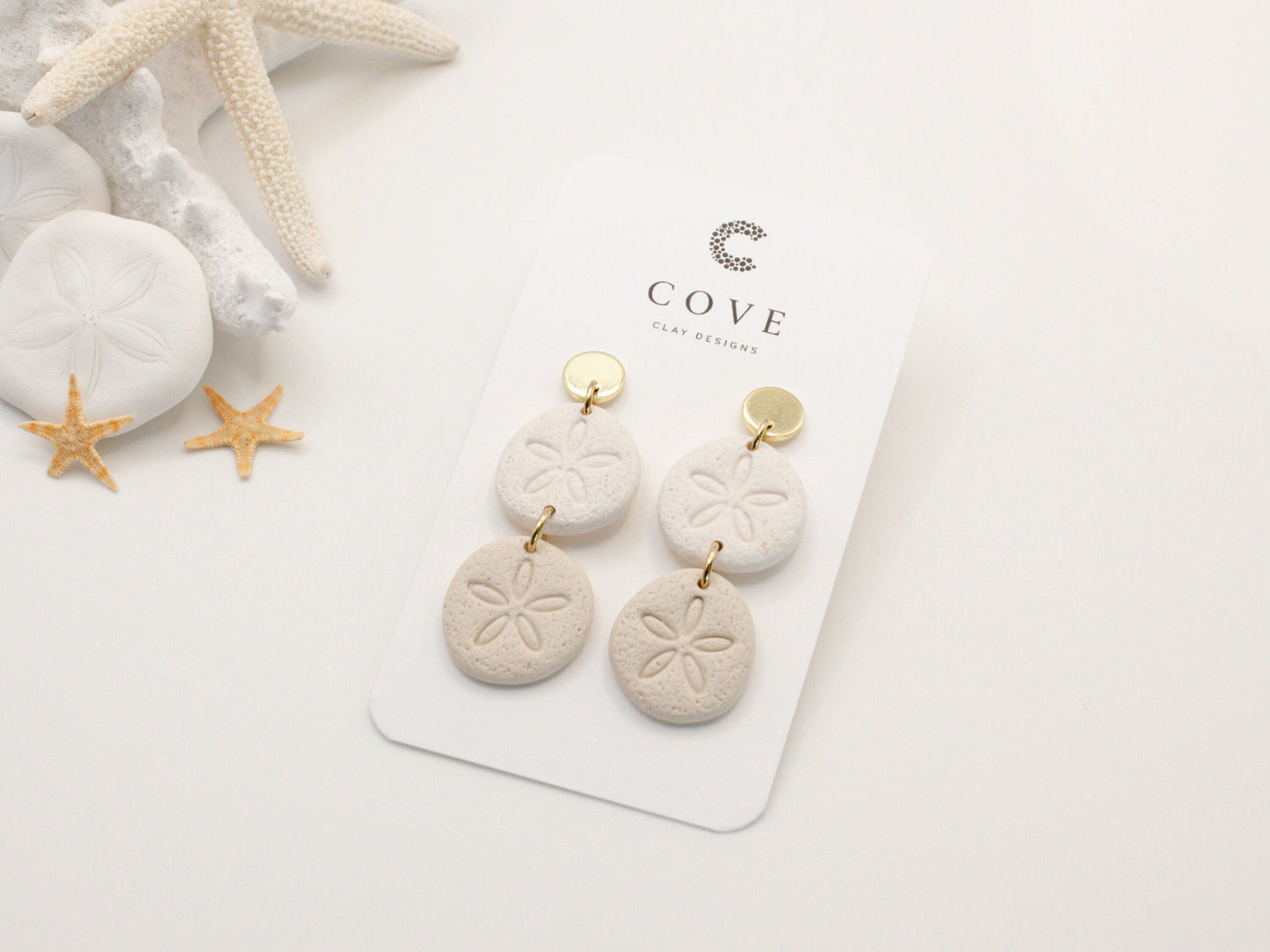COVE Handmade White Sand Dollar Polymer Clay Earrings, Gifts for Her, Sand Dollar Earrings, White Earrings, Beach Earrings, Sand Dollar