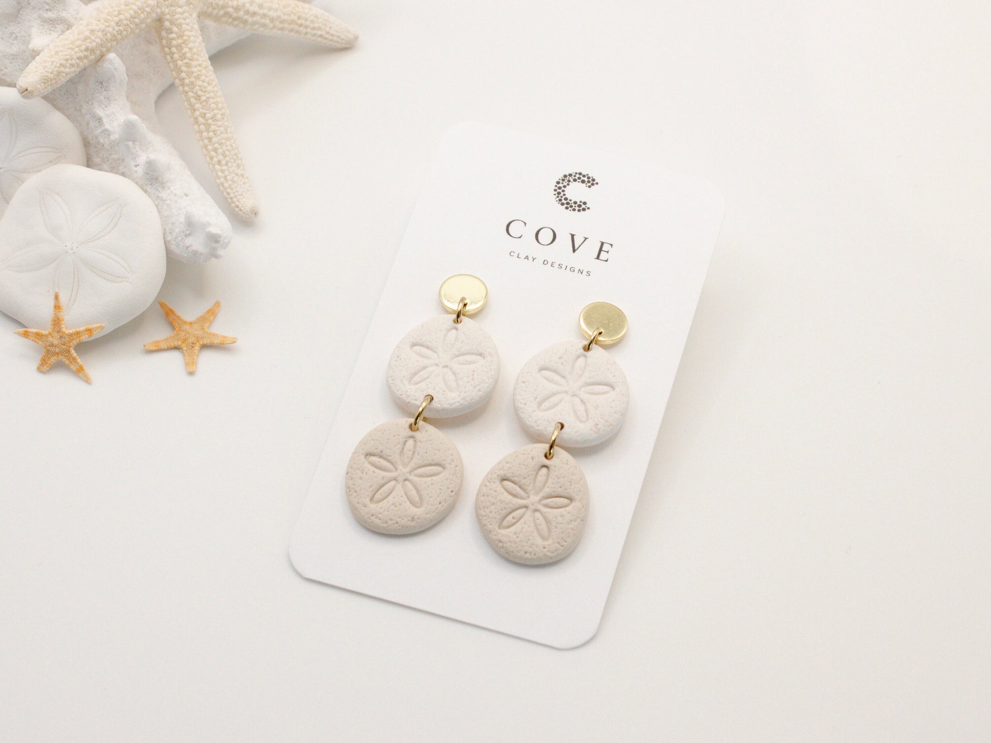 COVE Handmade White Sand Dollar Polymer Clay Earrings, Gifts for Her, Sand Dollar Earrings, White Earrings, Beach Earrings, Sand Dollar