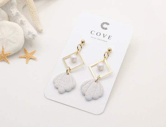 COVE Handmade White Shell Polymer Clay Dangle Earrings